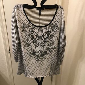 Style & Co Graphic Butterfly Scoop Neck Long Sleeve Tee XL